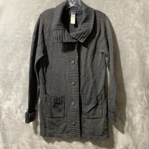 Patagonia Women's Gray Knit Cardigan Sweater Medium Shawl Collar Pockets Long